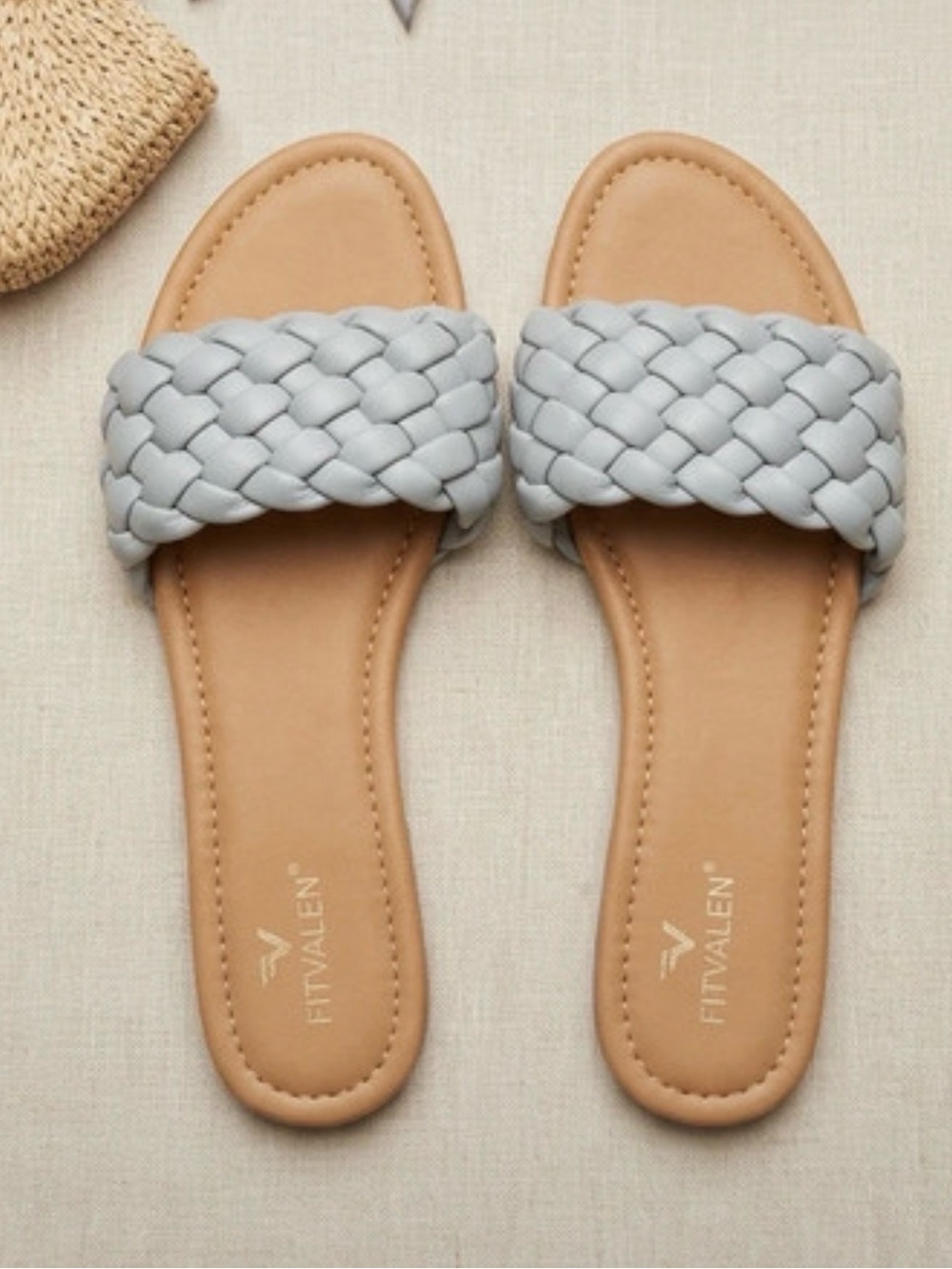 Braided Slide Sandals in Light Gray
